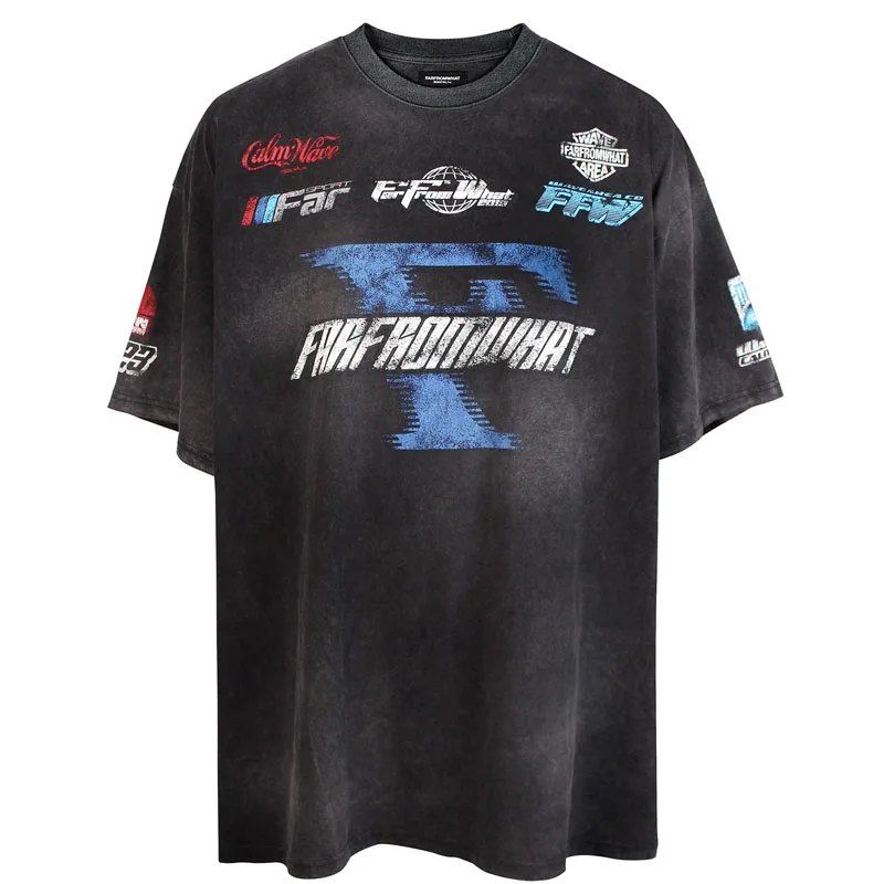 

FAR.ARCHIVE TEE Fuzzy Letter LOGO Printed Short Sleeve T-shirt Black White S-L