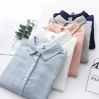 Women Blouses New Fashion Long Sleeve Comfortable Office Shirt Cotton Yarn Casual Tops 1