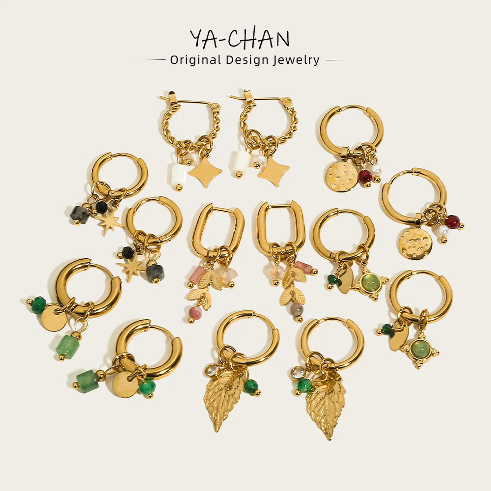 YACHAN Aço inoxidável 18K PVD Banhado A Ouro Brincos de Argola para As Mulheres 2023 Trendy Natural Stone Charms Gota Brinco Jóias Presente