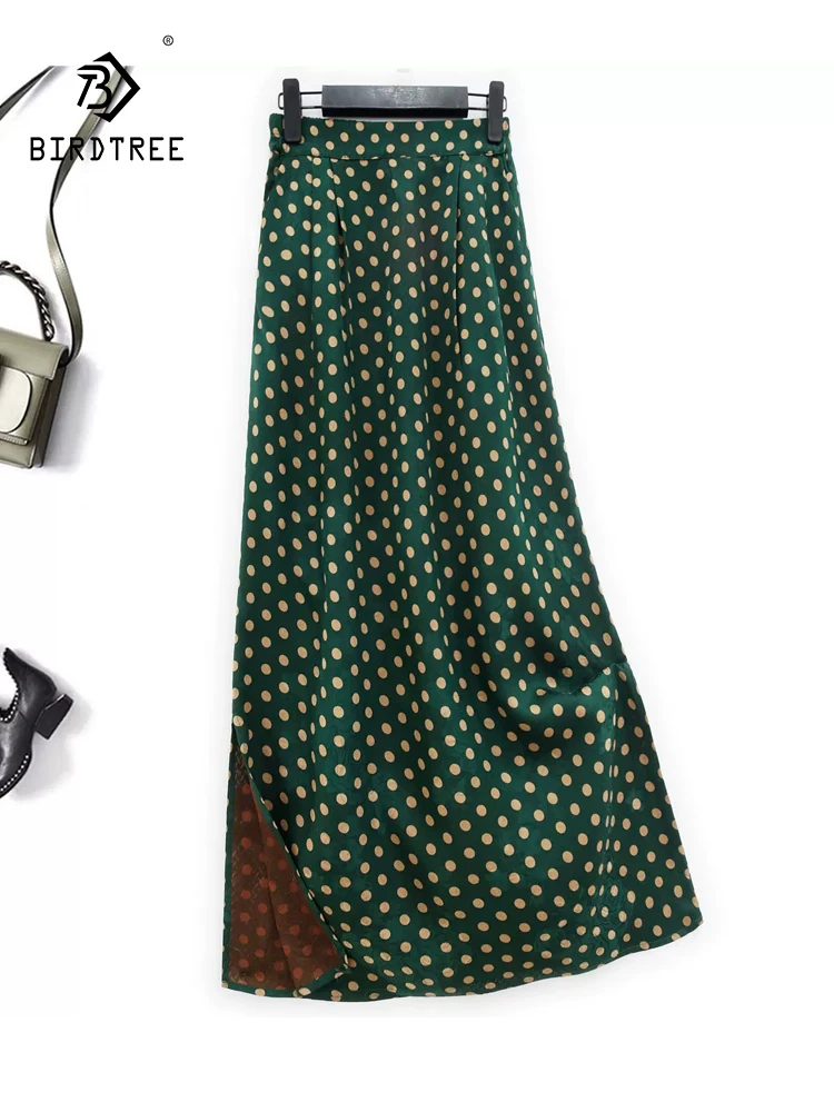 

BirdTree, 35MM Real Silk XiangYunSha Skirt For Women, Chinese Style Dot Printed, OL Elegant Hip Wrap Skirt, 2024 Summer B44317QC
