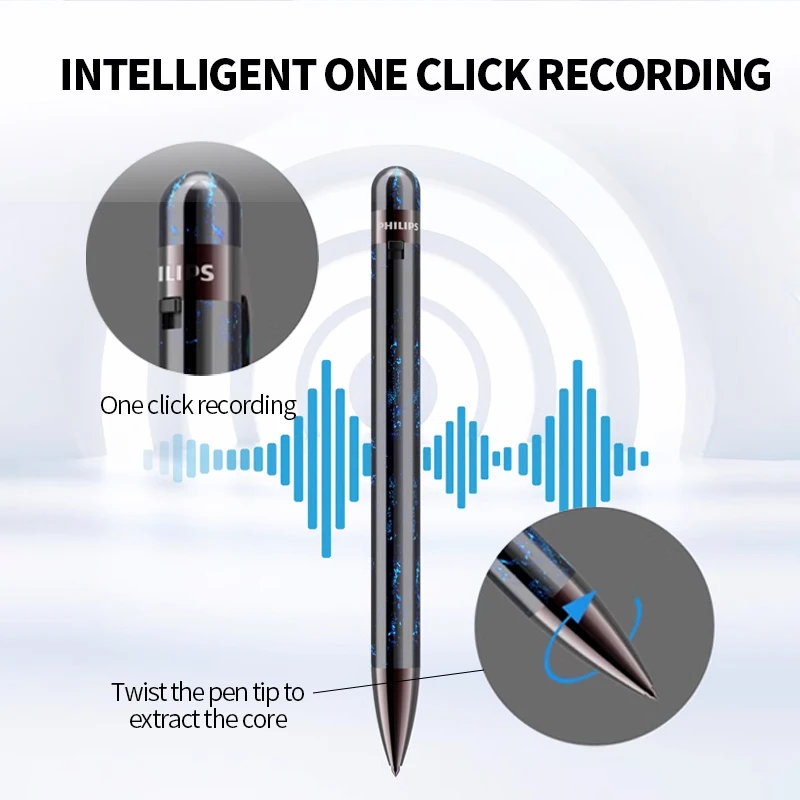 PHILIPS Professional Recording Pen Voice Recorder Sound Recorder Intelligent Noise Reduction Auto Easy to Use 16G 32G VTR5900pro