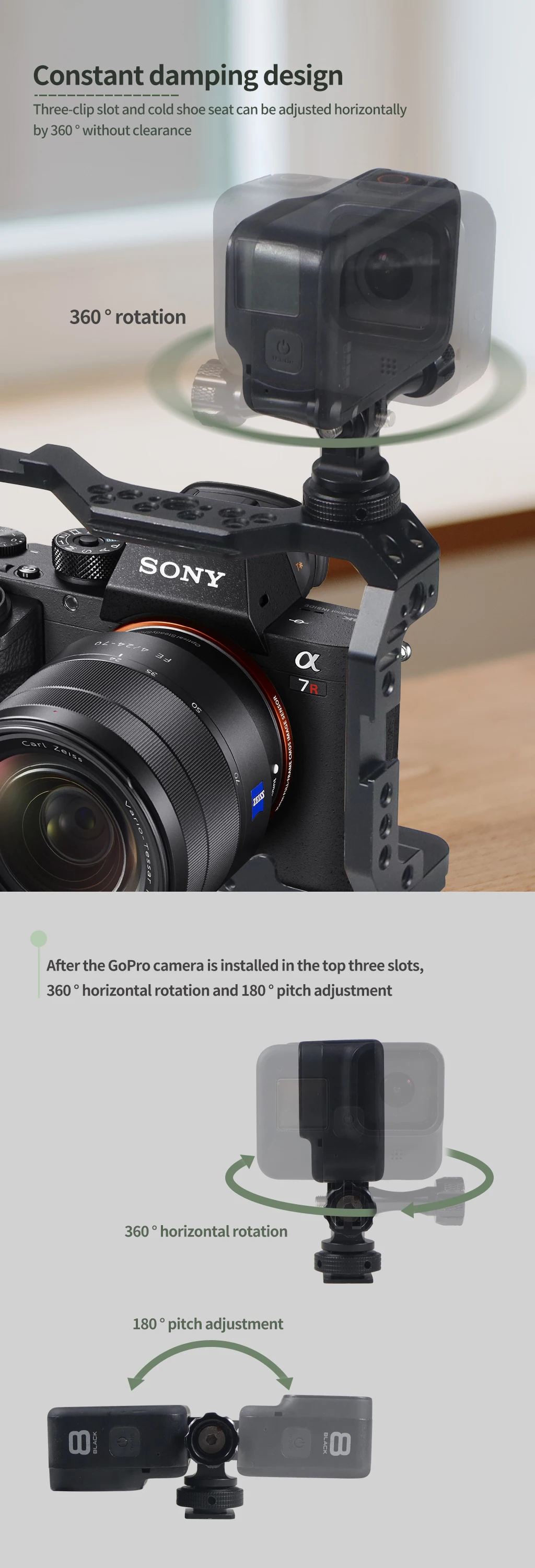 Description Picture 6 of item360 Swivel Cold Shoe Base Tripod Adapter Mount for GoPro 13 12 11 for DJI Osmo Action 4 3 Sports Camera Cage Monitor LED Bracket