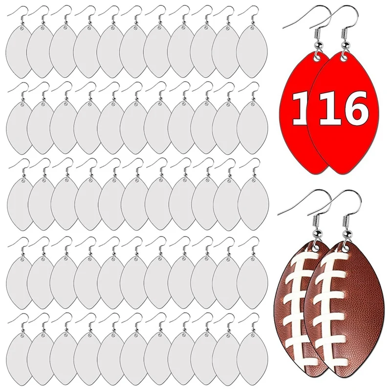 

48 PCS Sublimation Earring Blanks Bulk White MDF For Sublimation Football Earrings Double-Sided With Earring Hooks (Football)