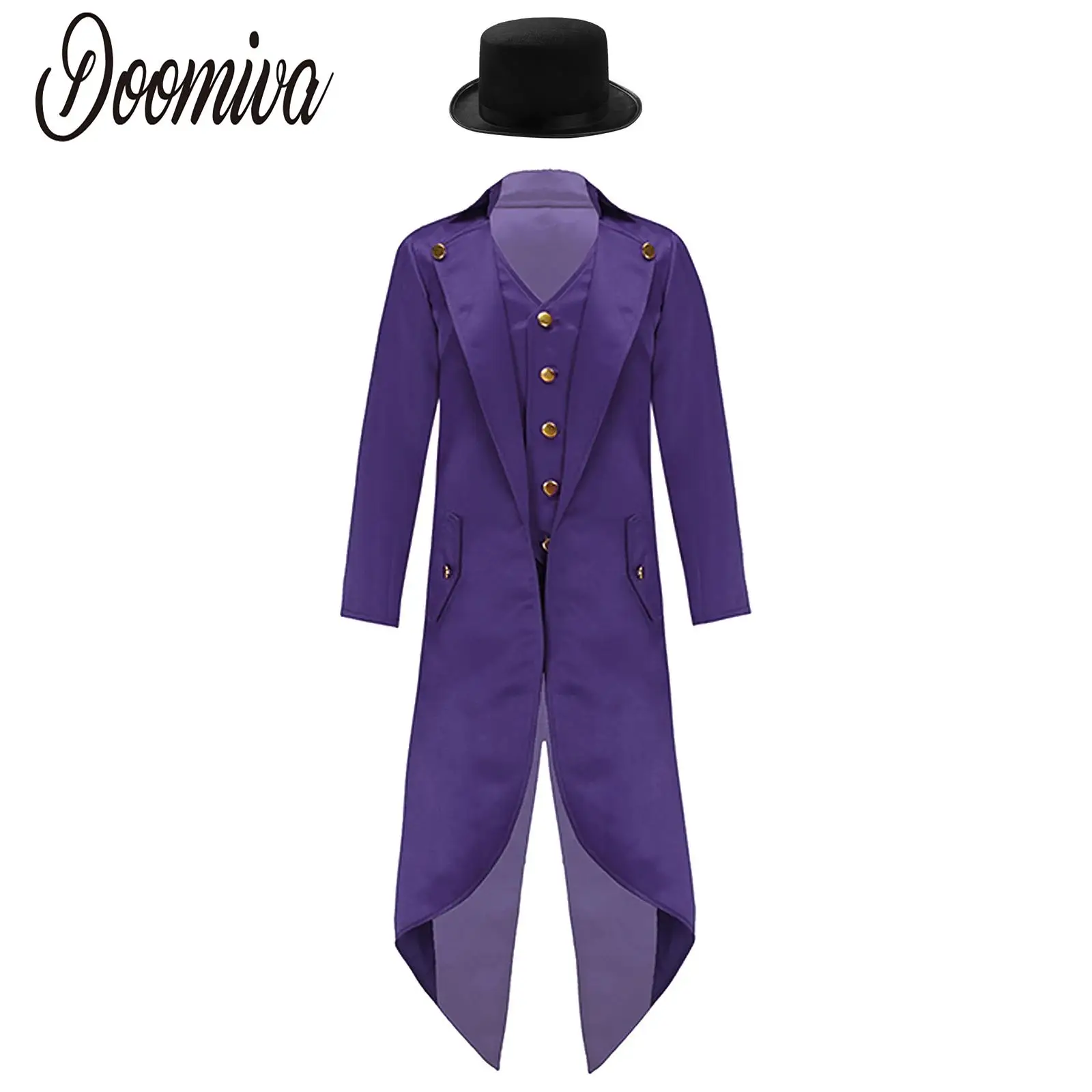 

Kids Boys Vintage Steampunk Tailcoat Jacket Tuxedo and Hat Magic Show Circus Ringmaster Halloween Cosplay Costume Gothic Clothes