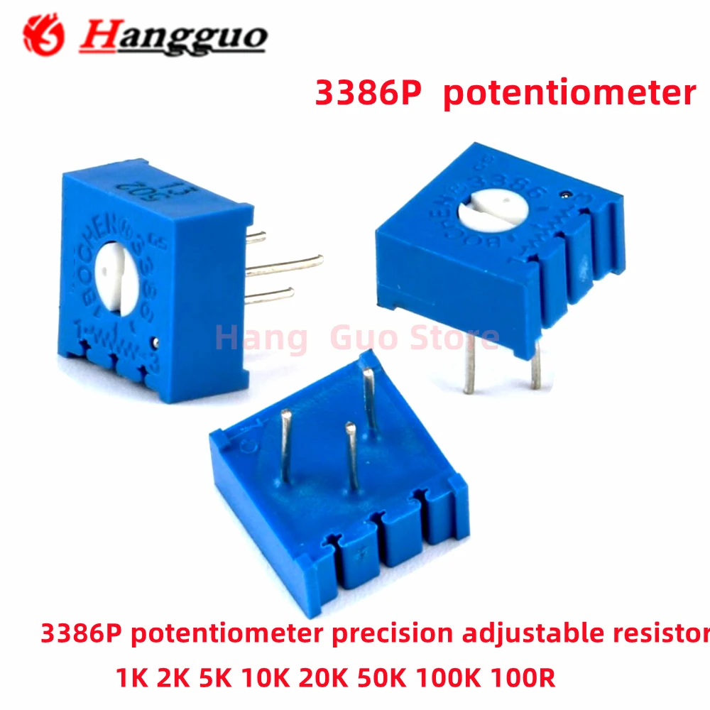 50 Pz 3386P Potenziometro Di Resistenza Regolabile Di Precisione 100 200 500 Ohm 1K 2K 5K 10K 20K 50K 100K 200K 500K 1M Potenziometri