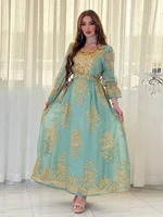 Abaya-Robe de Soirée de Luxe pour Femme Musulmane, Caftan Brodé, Col en V, Manches sulf, Arabe, Turquie, Dubaï, Marocain, Eid Ramadan 4