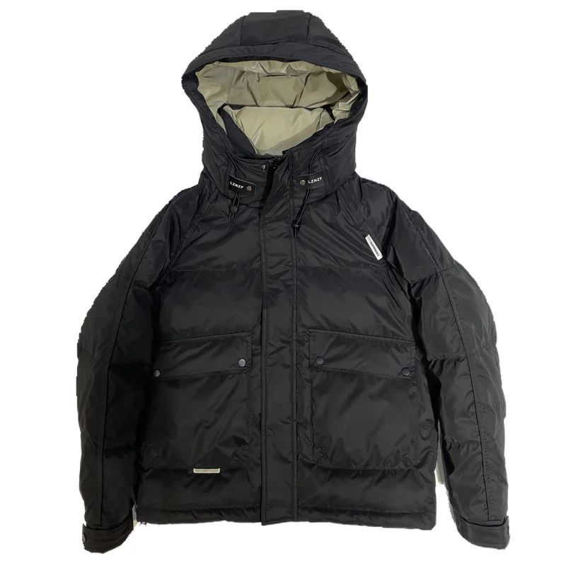 High-end Quality Brand Down Jackets Winter Coat Men Pocket Long Sleeve Stand Collar Korean Style Windproof Rainproof Hooded Coat