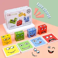 Cube Face Changing Building Blocks Cartoon Board Game Wooden Puzzle Montessori Anxiety Stress Relief Toys For Children Kids 1