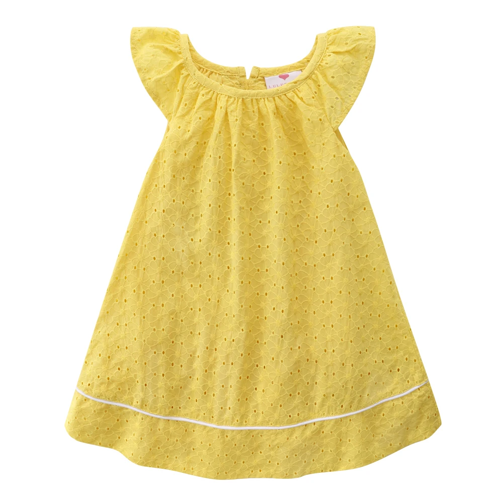 Girls' Sweet Hollow Floral Jacquard Summer Dress Baby Children Lapel Shirt Exquisite Embroidered Dress