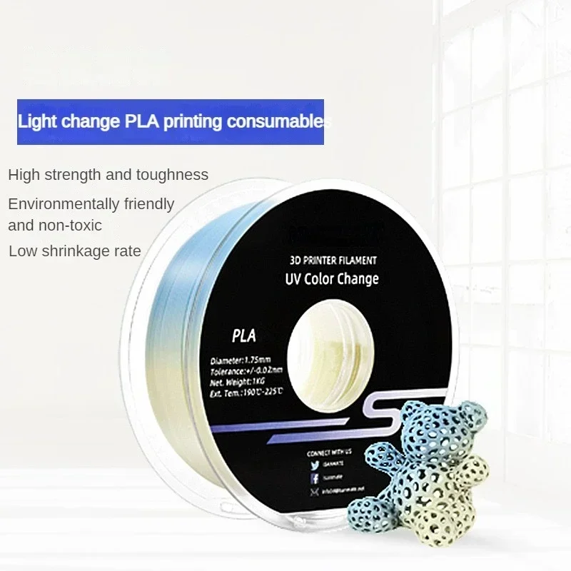 PLA+ 3D Printer Filament, UV or Sunlight Color Change To Blue PLA+ Filament 1.75mm,Dimensional Accuracy +/- 0.03 Mm, 1 Kg Spool