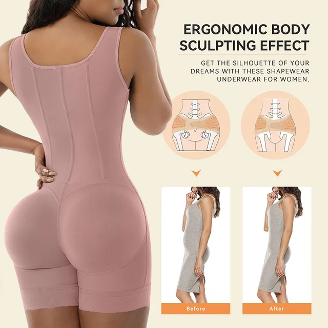 Fajas High Compression Full Body Shaper Girdle With Brooches Bust