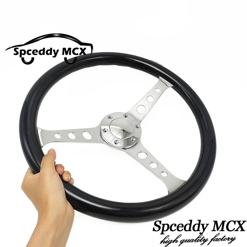 Real Wooden 15inch Steering Wheel 9 Holes Spoke No LOGO Car Racing 380mm Black Solid Wood Classic Steering Wheel Quick Release