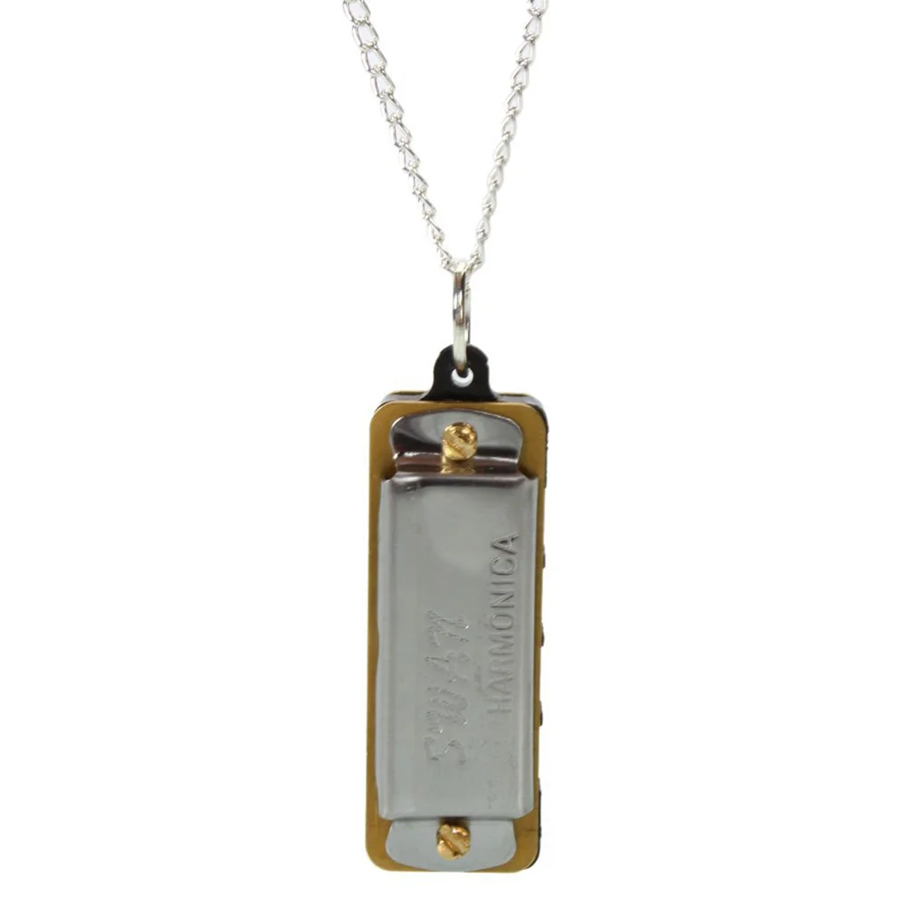 

4 Hole 8 Tone Harmonica Wind Instrument Educational Learning with Necklace for Children Kids Beginners Gift ( Silver )