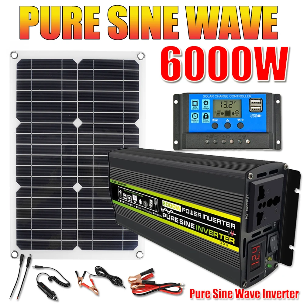 Sistema Generatore Solare Kit Inverter A Onda Sinusoidale Pura 12V 220V 8000/6000/4000/3000W Inverter Di Potenza Pannello Solare Con Controller 30A