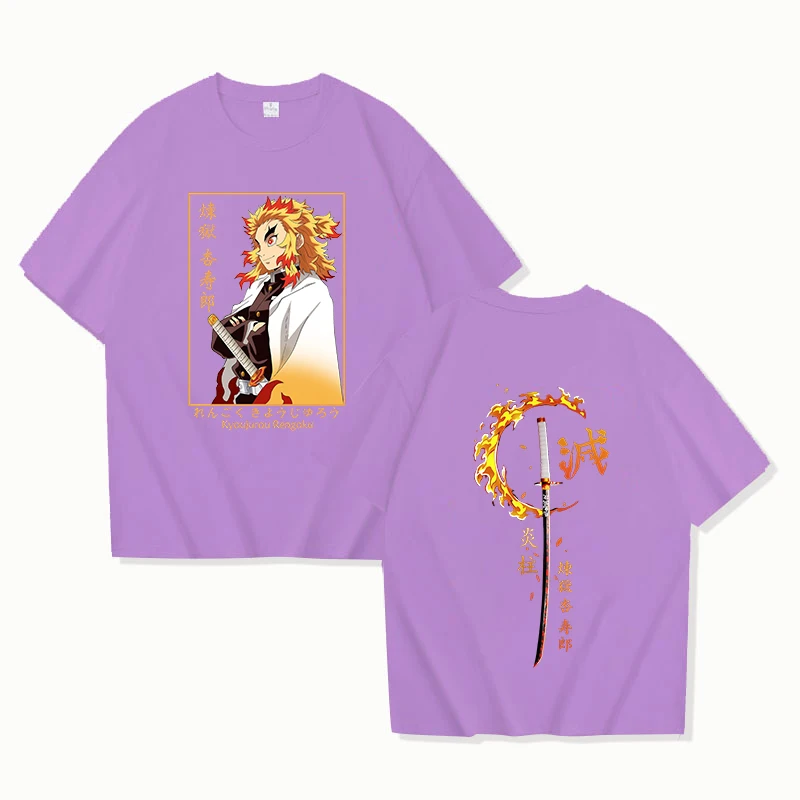 Hot New Anime Rengoku Kyoujurou Printed Men's Summer Short Sleeve Tee Shirts Round Neck Casual Summer Unisex Tops 4