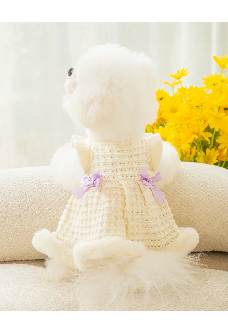 Dog Sweet Wool Dress - Purple And White Color
