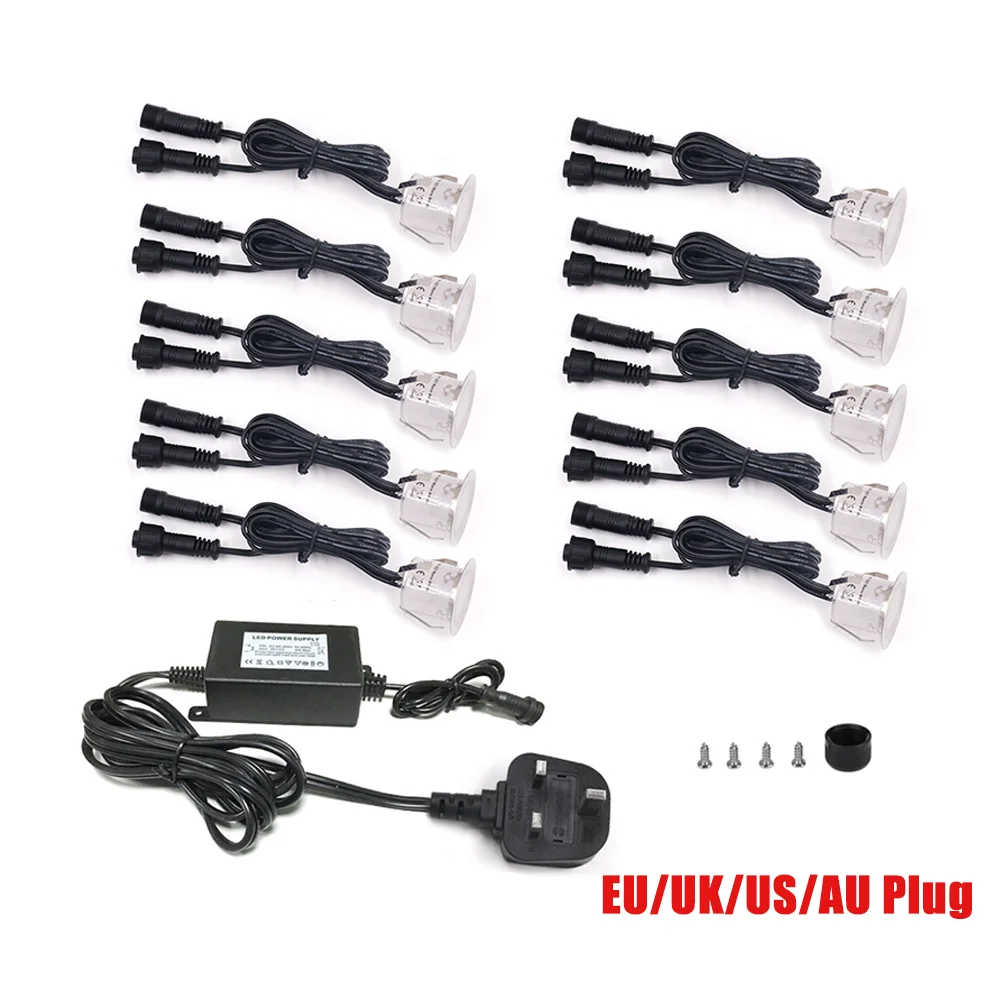 Description Picture 4 of item10PCS 32mm LED Deck Lights SMD2835 EU/US/UK/AU Plug IP67 Waterproof Underground Lamp Kit Stair Garden Floor Lights DC12V