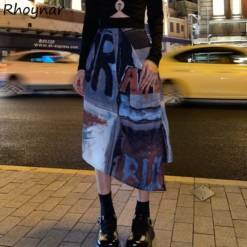 

Midi Skirts for Women Tie-dye A-line Design All-match Fashion Casual Vintage Faldas Largas Spring Daily Korean Style Tender Chic