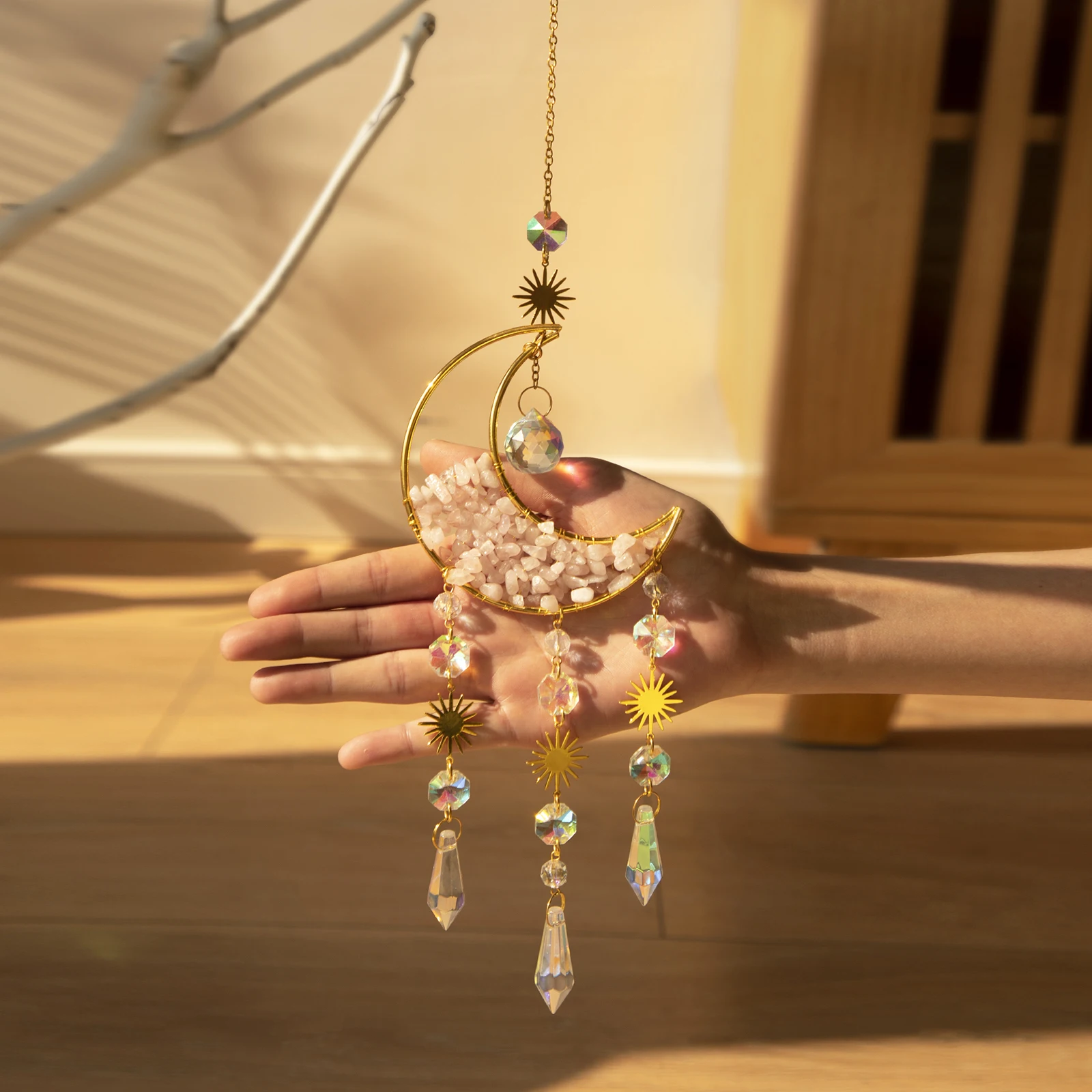 Dreamcatcher Suncatcher Crystal Prism Ball Moon Star Rainbow Indoor Window Car Hanging Garden Decoration Gift sun catcher crystal pendant sun catchers window ornament