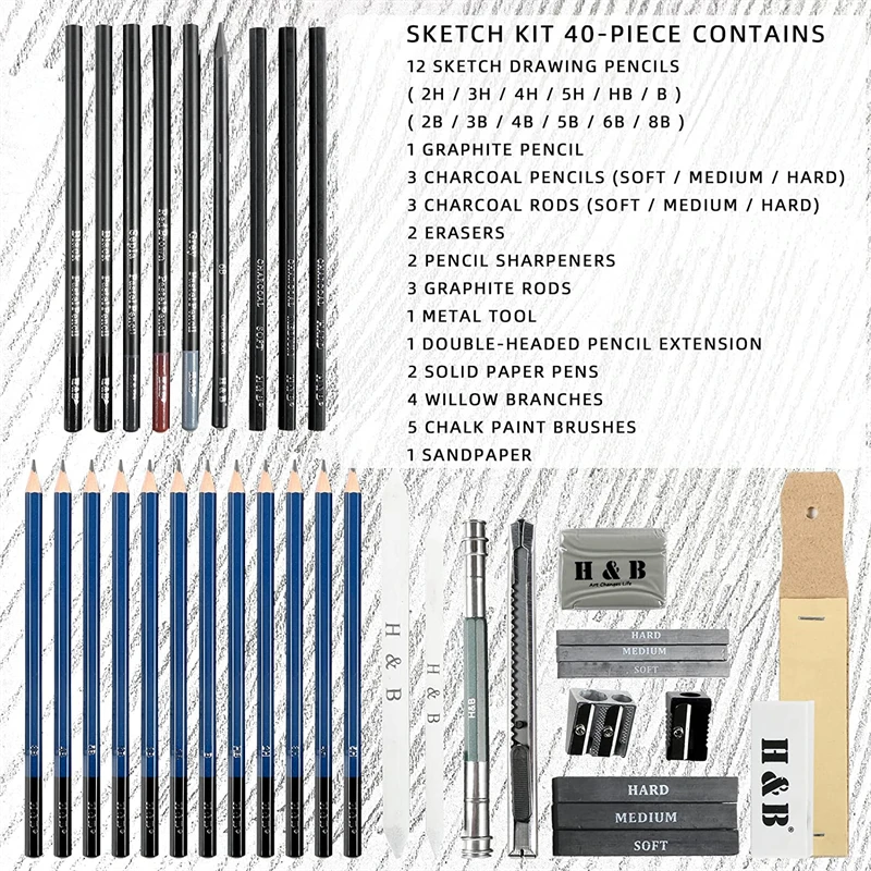 40pcs Professional Art Pencil Set Graphite Sketch Pencils Set Complete  Drawing Kit Include Charcoals Pastel Zippered Carry Case - AliExpress