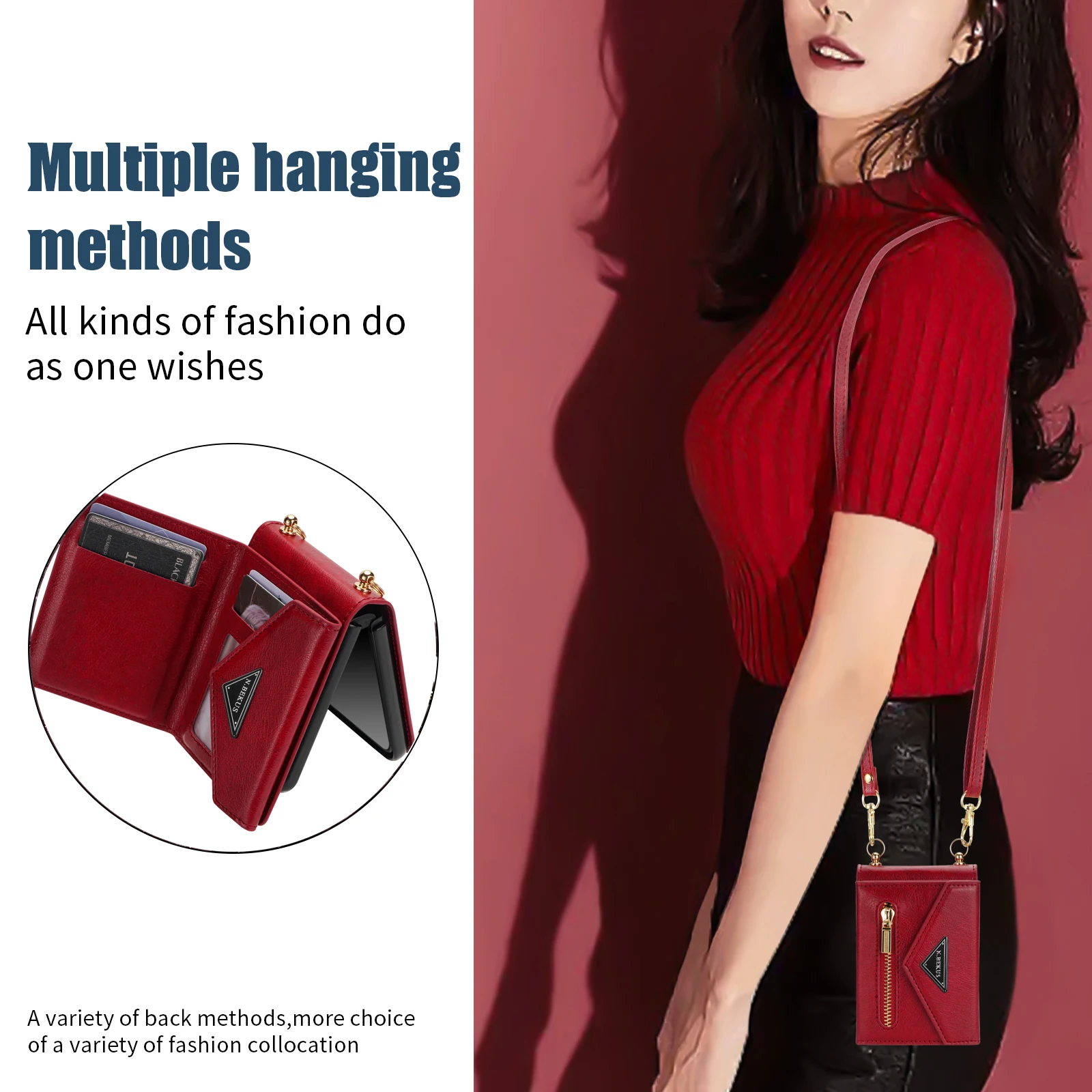 Elegant Crossbody Leather Wallet Phone Case with Card Slots and Lanyard Strap