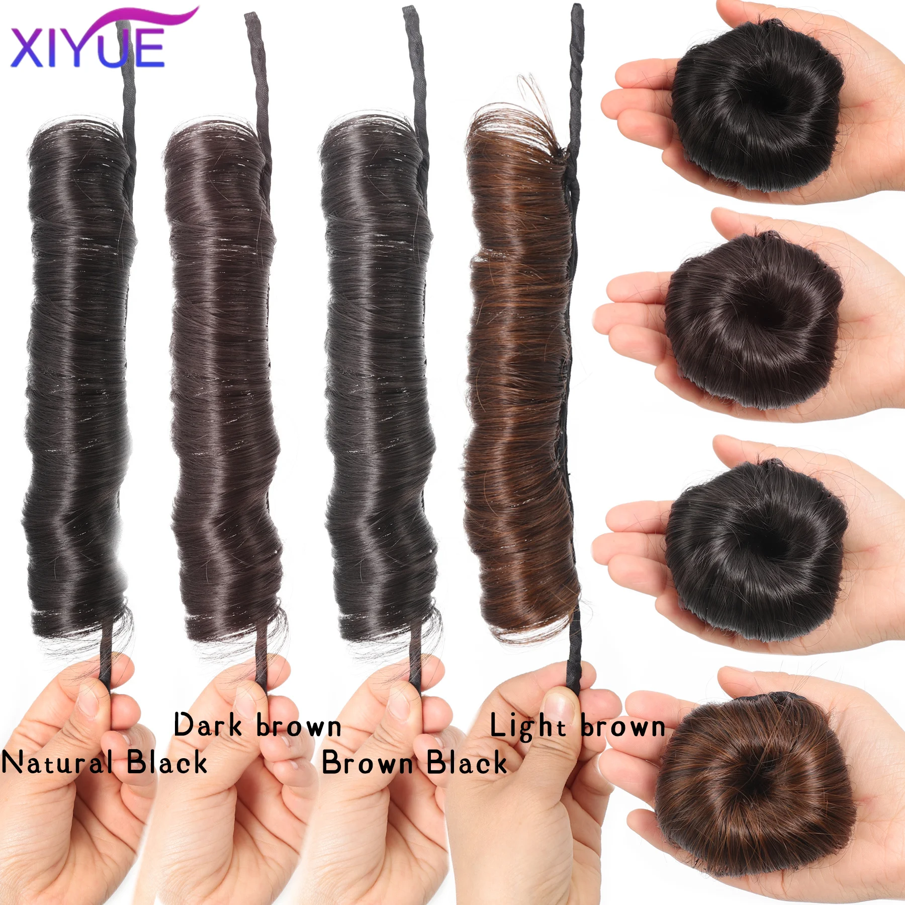 XIYUE Synthetic Messy Scrunchies Elastic Hair Band Women's Wavy Hair Buns Long Chignon Black Brown Buns Hairpiece For Women