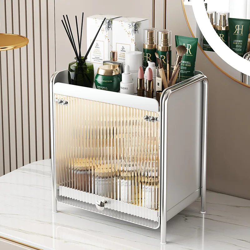 Desktop Makeup Organizers Light Luxury Cosmetics Storage Box Dustproof Sundries Storage Cabinet Bathroom Skincare Storage Rack 2