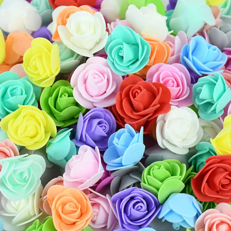 100/300Pcs 3cm Foam Rose Artificial Flowers Head Teddy Bear Roses Handmade DIY Gift Decoration Wedding Valentines Day Home Decor