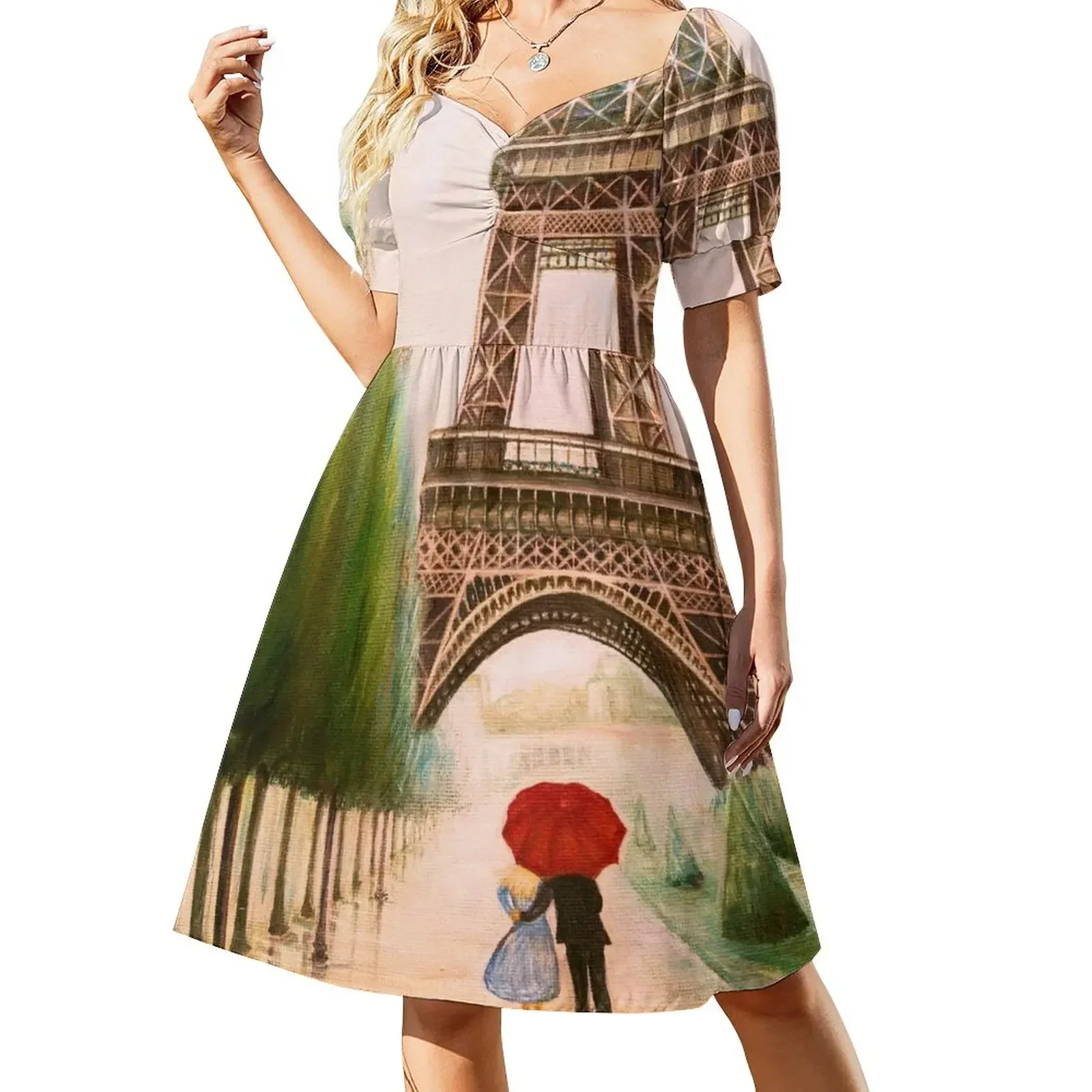 thumbnail image 1 of En la Torre Eiffel Vestido corto de manga elegante conjuntos de mujer vestidos de mujer, 1 of 8