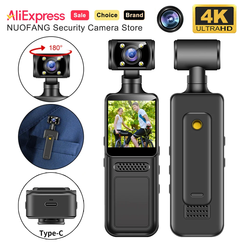 Action Camera 180° Rotatable Lens 4K Ultra HD WiFi Sports Camera Infrared Night Vision Vlog Bicycle Motorcycle Driving Recorder