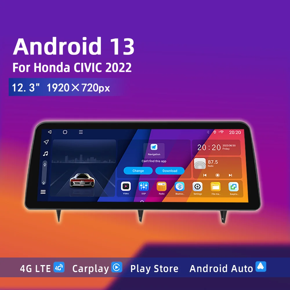 

12.3 Inch Android Player For Honda CIVIC 2021 2022 Car Radio Auto Carplay Multimedia Video Navigaion GPS DVD Stereo Head Unit