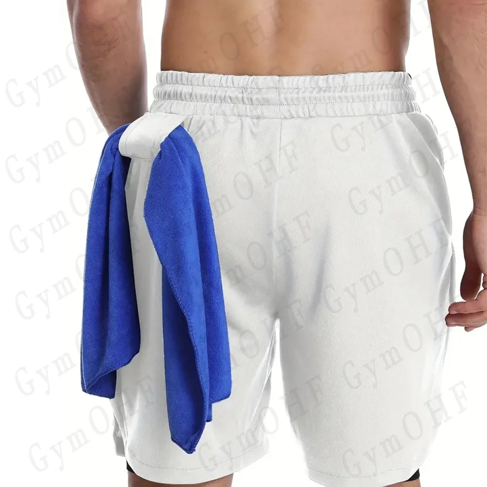 Anime Gym 2 in 1 Shorts For Men Sports Fitness Print Short Lining Phone Pocket Shorts Workout Running Mesh Sport Short Pants