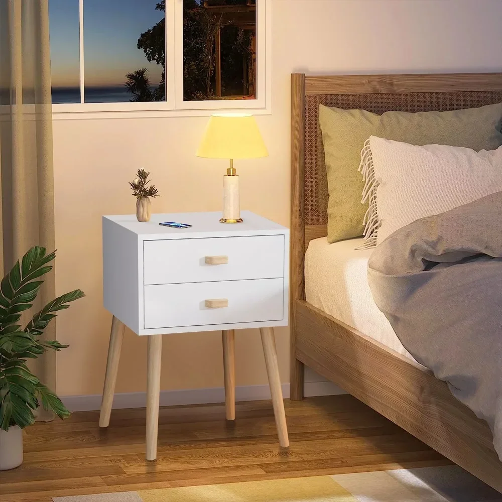 

Nightstand Set of 2, Bedroom Bedside Table,with 2 Drawer Storage Shelf, Simple Modern Night Stand,with Wood Handle,Nightstands