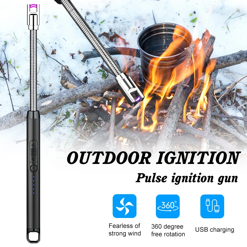 Accendino Da Cucina Antivento Accendino Ricaricabile A Doppio Arco Stufa A Gas BBQ Esterno Candela Pistola Di Accensione A Impulsi Accendino Elettrico USB - Foto 3