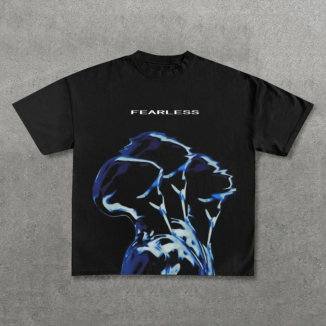 Y2K Harajuku New T Shirt Men Fearless Hip Hop Gothic Graphic Oversized Cotton Tshirt Punk Short Sleeved Street Wear Casual Tees 4