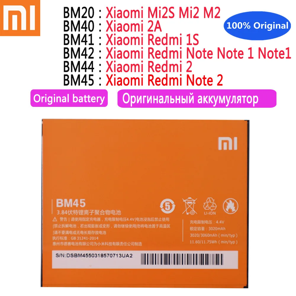 Bm20 Bm40 Bm41 Bm42 Bm44 Bm45 Batteria Originale Per Xiaomi Redmi Note 2 Mi2S Mi 2 2A / Redmi 1S Note1 Redmi 2 Batterie Del Telefono