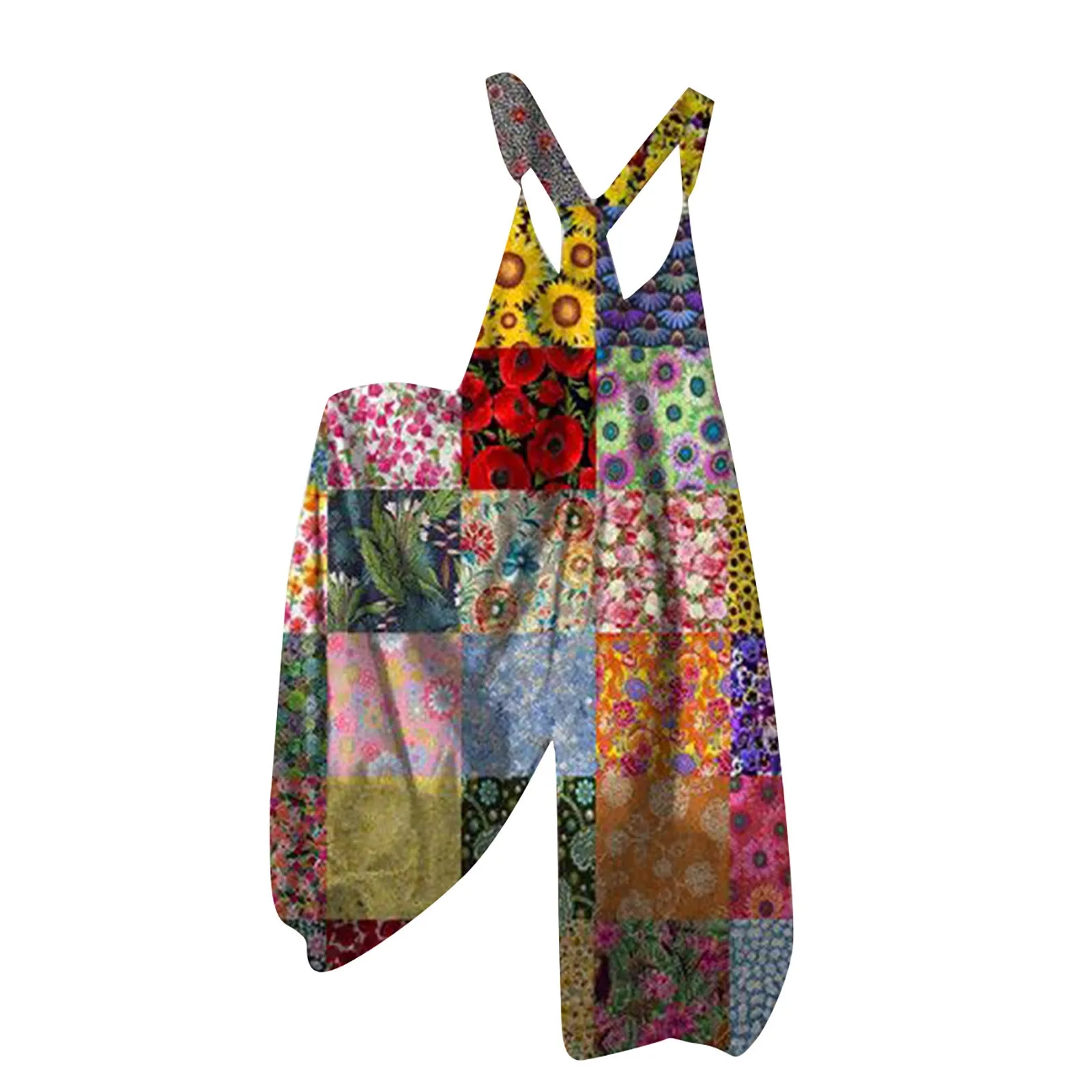

Summer flower print Jumpsuit For Women Loose Wide Leg Sleeveless Rompers