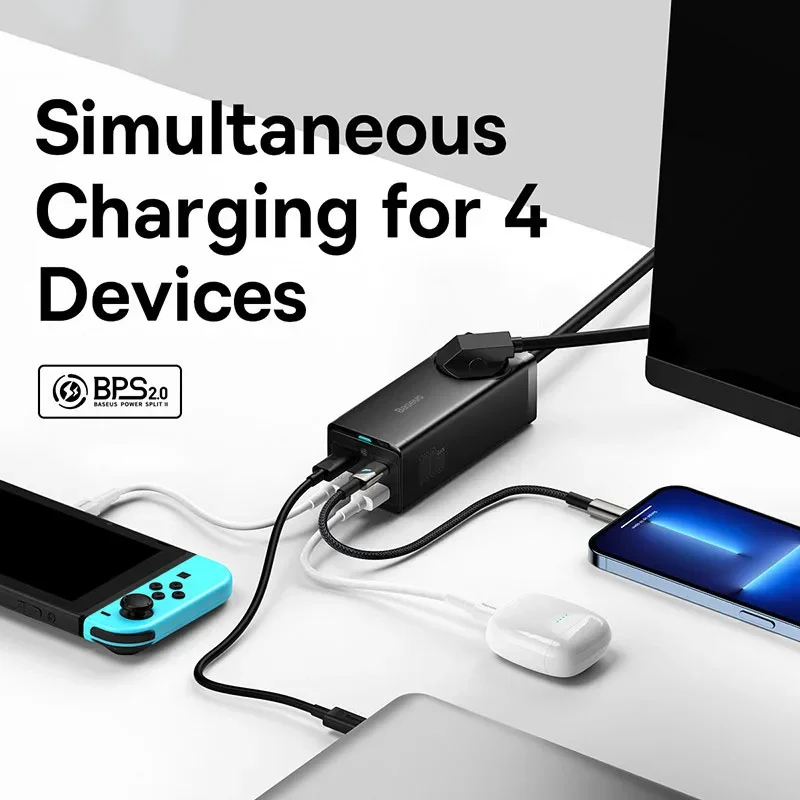 Power Strip Baseus 100W GaN Desktop Charger Fast Charging Station 4000W AC Outlet For Laptop Tablet iPhone 16 15 Xiaomi Samsung