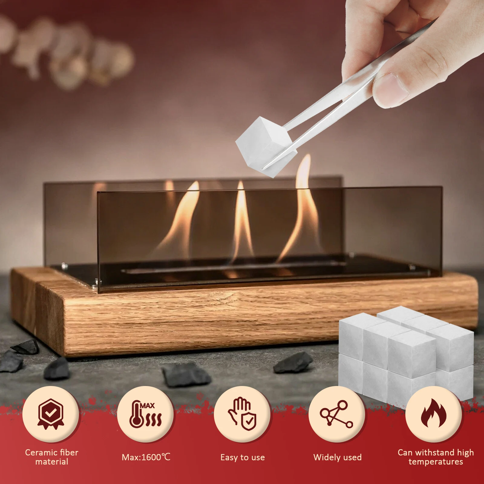 Tabletop Fire Pit Temperature Resistant Ceramic Wool Wick Sponge Extend Burning Time 48Pcs