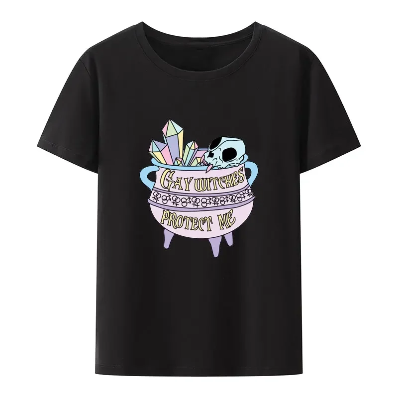 

Funny Gay Witches Protect Me Cotton T shirt Men Women Short-sleev Breathable Aesthetic Tops Popular Fashion Hipster