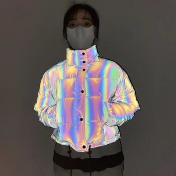 Holographic Reflective Cropped Puffer Jacket 5