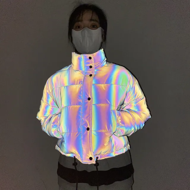 Holographic Reflective Cropped Puffer Jacket 5