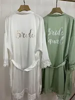 AlterEgo A164 Bride Squad Robes Satin Silk Bride Dressing Gown Maid of Honor Kimono Wedding Party Bridesmaid Gift Honeymoon Robe - Image 5