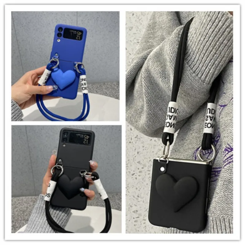 

Korea Fashion Heart Crossbody Chain Short Bracelet Phone Case For Samsung Galaxy Z Flip 4 Z Flip5 Z Flip 3 Cover With Rope