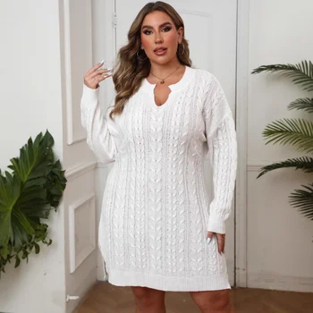 Robe pull torsadé col V femme unie automne hiver 2025