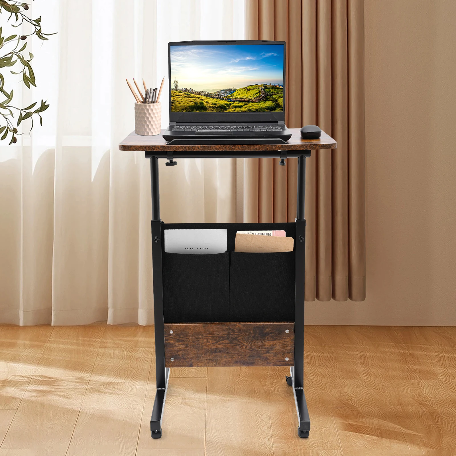 Portable Laptop Desk Rolling Computer Stand with Adjustable Height     3