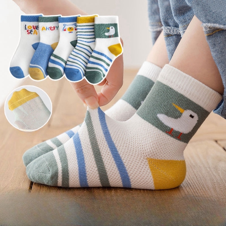 5Pairs 1-16Years Ultra Thin Breathable Mesh Socks High Elasticity And High Strength School Casuals Walking For Walking