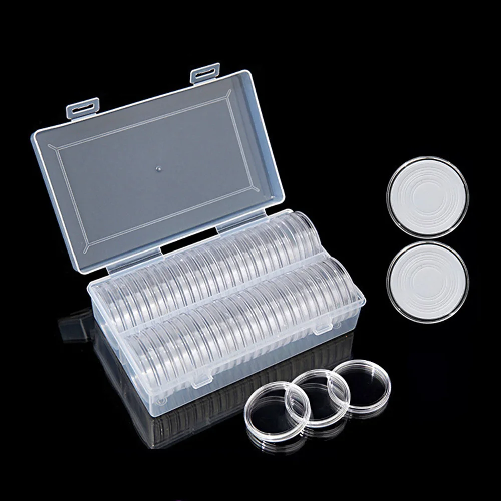 40mm Coin Storage Box Case Clear Plastic Coin Capsule Container Holder ...