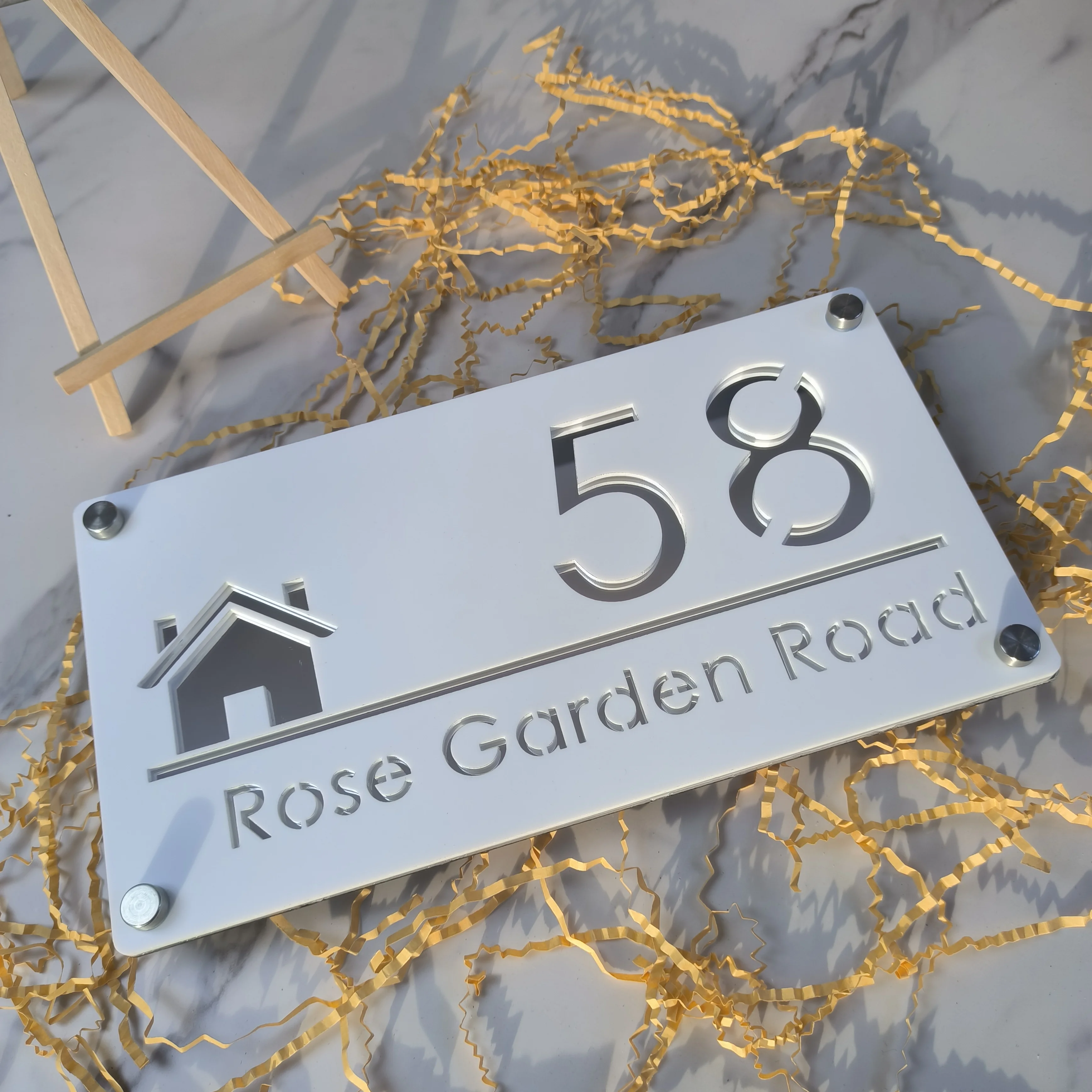 Personalized Laser Cut Acrylic Sign Modern House Number OutDoor Plaque Family Name Plate Door Signs Matte White Mirror Black house number signs door signs house wall plaques number plate