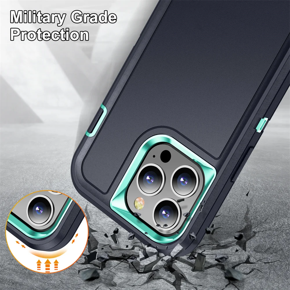 Three-Layer Shockproof Protective Bumper Case with Solid Color Design